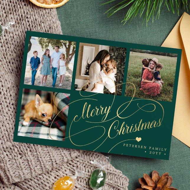 Cartes Pour Fêtes Annuelles Joyeux Noël 4 photo collage élégant script (Créateur téléchargé)