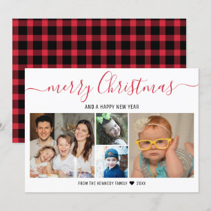 Cartes Pour Fêtes Annuelles Joyeux Noël 4 Photo Collage Red Buffalo Plaid