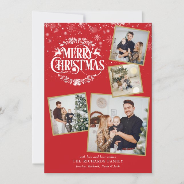 Cartes Pour Fêtes Annuelles Joyeux Noël 4 photo Collage Snowflakes (Devant)