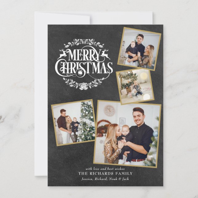 Cartes Pour Fêtes Annuelles Joyeux Noël 4 Photo Collage Tableau noir (Devant)