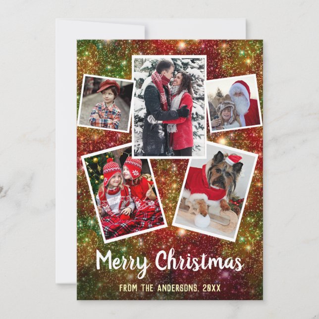 Cartes Pour Fêtes Annuelles Joyeux Noël 5 Collage photo de famille | Étincelle (Devant)