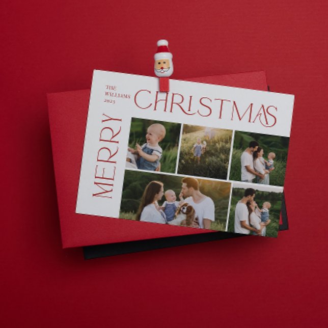 Cartes Pour Fêtes Annuelles Joyeux Noël 5 Photo Typographie rouge (Spread the magic of the holidays with these beautiful cards 🎅🏼❤️)