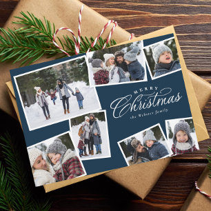 Cartes Pour Fêtes Annuelles Joyeux Noël 7 photo collage marine bleu élégant
