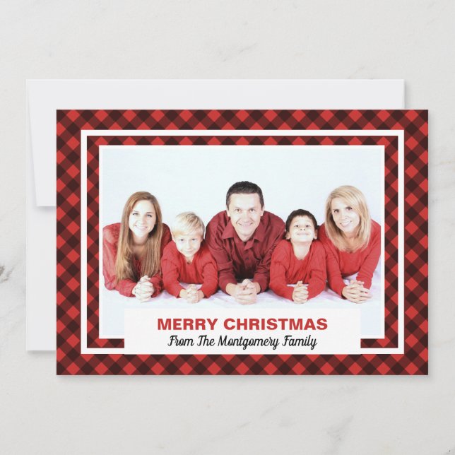 Cartes Pour Fêtes Annuelles Joyeux Noël à Buffalo rouge et noir Photo (Devant)
