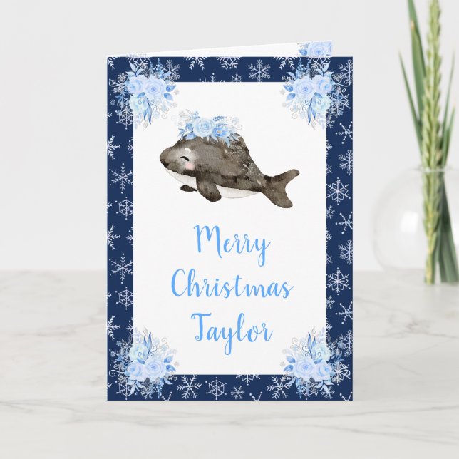 Cartes Pour Fêtes Annuelles Joyeux Noël à la baleine de l'Arctique d'hiver (Devant)