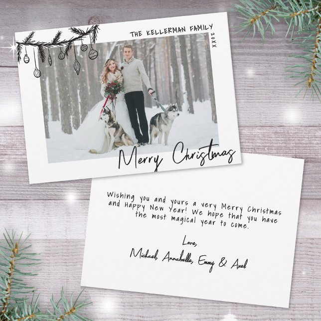 Cartes Pour Fêtes Annuelles Joyeux Noël à la main tiré (Hand Drawn Whimsical Merry Christmas Holiday Card)