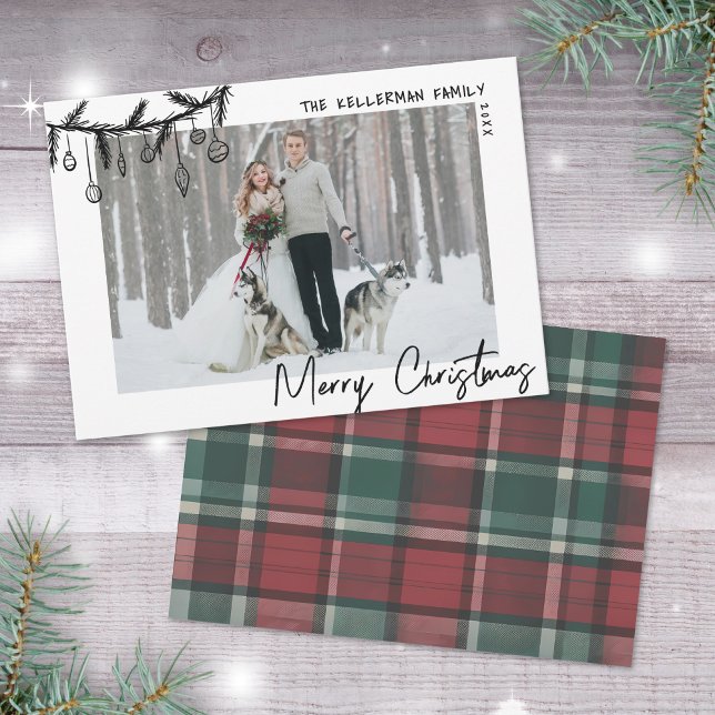 Cartes Pour Fêtes Annuelles Joyeux Noël à la main tiré Tartan Whimsical (Hand Drawn Tartan Whimsical Merry Christmas Holiday Card)
