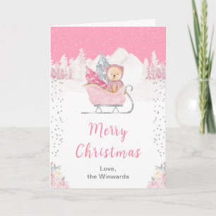 Cartes Pour Fêtes Annuelles Joyeux Noël à l'Ours rose