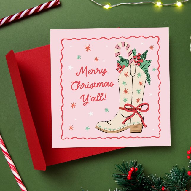 Cartes Pour Fêtes Annuelles Joyeux Noël à tous Cowboy Boot de Country  (cute country Christmas greeting card with cowboy boot)