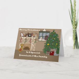 Cartes Pour Fêtes Annuelles Joyeux Noël À Un Grand-Fils Et Une Famille Spéciau