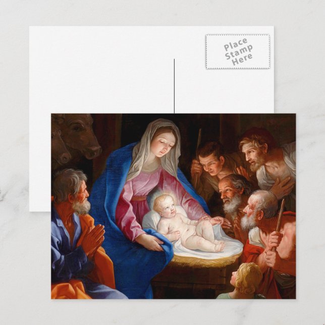 Cartes Pour Fêtes Annuelles Joyeux Noël. Adoration des bergers (Devant / Derrière)