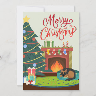 Cartes Pour Fêtes Annuelles Joyeux Noël Allemand Berger Chien Foyer Foyer Noël