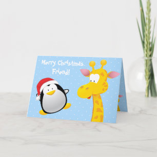 Cartes Pour Fêtes Annuelles Joyeux Noël Ami Cute Penguin & Giraffe