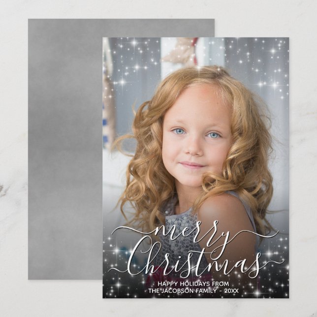 Cartes Pour Fêtes Annuelles Joyeux Noël amusant Étincelles Photo Overlay Grey (Devant / Derrière)