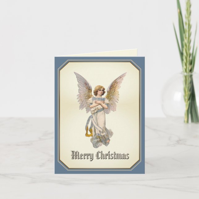 Cartes Pour Fêtes Annuelles Joyeux Noël Angel Blue Gold (Devant)