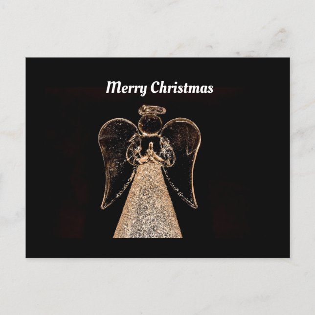 Cartes Pour Fêtes Annuelles Joyeux Noël Angel Noir/Or (Devant)