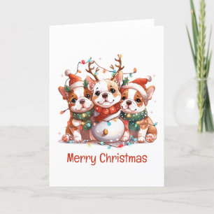 Cartes Pour Fêtes Annuelles Joyeux Noël anglais Bulldog Reindeer Père Noël