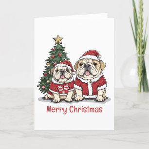Cartes Pour Fêtes Annuelles Joyeux Noël anglais Bulldog Santa Hats