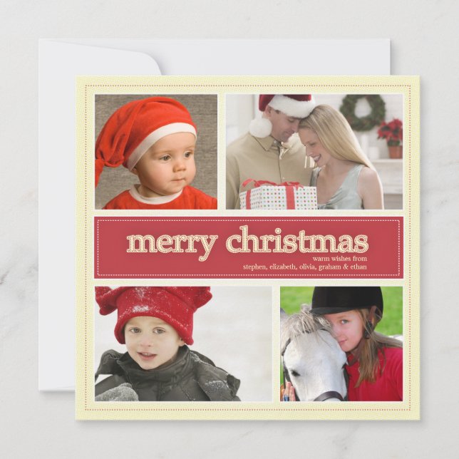 Cartes Pour Fêtes Annuelles Joyeux Noël Antique & Rouge 4 Photo Grey (Devant)