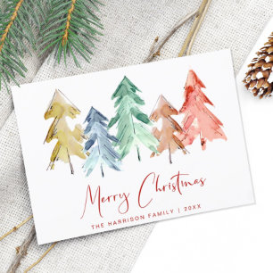 Cartes Pour Fêtes Annuelles Joyeux Noël aquarelle Arbres minimaliste moderne