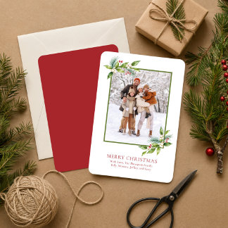 Cartes Pour Fêtes Annuelles Joyeux Noël Aquarelle Baies de Houx Photo