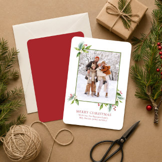 Cartes Pour Fêtes Annuelles Joyeux Noël Aquarelle Baies de Houx Photo