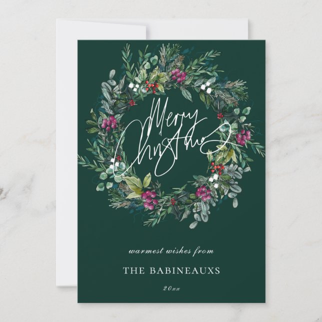 Cartes Pour Fêtes Annuelles Joyeux Noël aquarelle Berry Wreath (Devant)