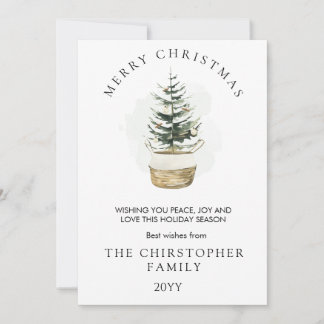 Cartes Pour Fêtes Annuelles Joyeux Noël aquarelle blanc et vert