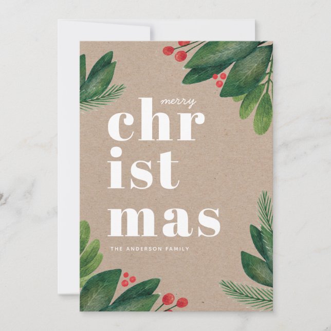 Cartes Pour Fêtes Annuelles Joyeux Noël. Aquarelle botanique d'hiver (Devant)