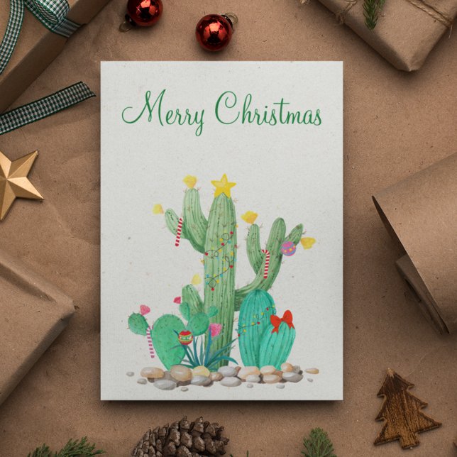 Cartes Pour Fêtes Annuelles Joyeux Noël Aquarelle Cactus Désert Sud-Ouest (Créateur téléchargé)