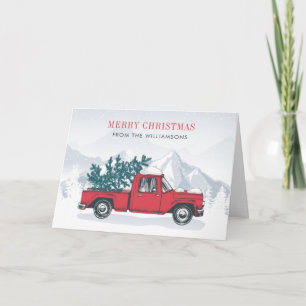 Cartes Pour Fêtes Annuelles Joyeux Noël aquarelle Camion rouge heureux