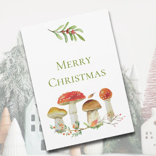 Cartes Pour Fêtes Annuelles Joyeux Noël Aquarelle Champignons non photo