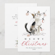 Joyeux Noël aquarelle Chat & Lumières