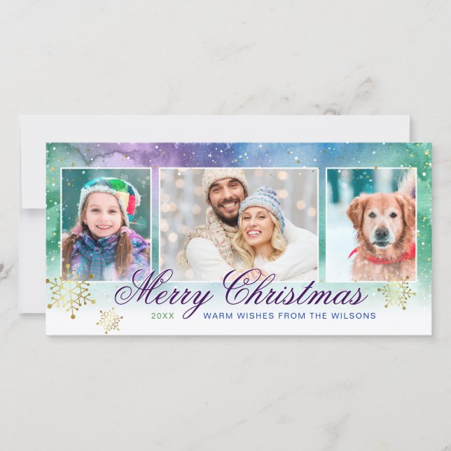 Cartes Pour Fêtes Annuelles Joyeux Noël aquarelle Collage photo de famille (Devant)