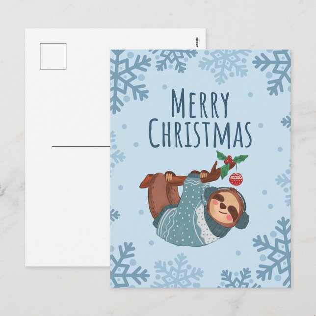 Cartes Pour Fêtes Annuelles Joyeux Noël aquarelle fentes et flocons de neige (Devant / Derrière)