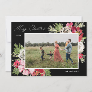 Cartes Pour Fêtes Annuelles Joyeux Noël Aquarelle Fleur Noir