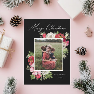 Cartes Pour Fêtes Annuelles Joyeux Noël Aquarelle Fleur Noir