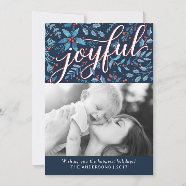 Cartes Pour Fêtes Annuelles Joyeux Noël Aquarelle Foliage Photo de vacances (Devant)