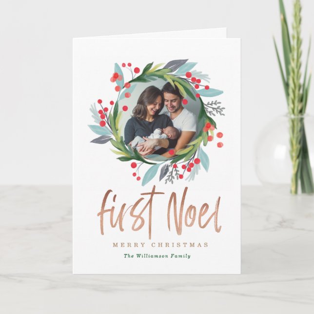 Cartes Pour Fêtes Annuelles Joyeux Noël | Aquarelle Folithe Photo Wreath (Devant)