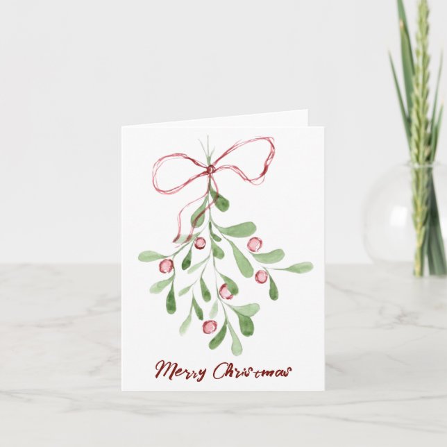 Cartes Pour Fêtes Annuelles Joyeux Noël Aquarelle Mistletoe (Devant)