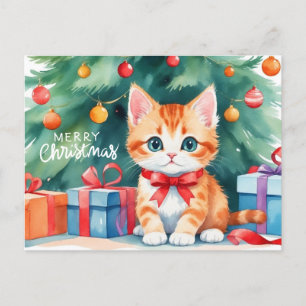 Cartes Pour Fêtes Annuelles Joyeux Noël Aquarelle Orange Kitten