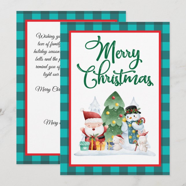 Cartes Pour Fêtes Annuelles Joyeux Noël aquarelle Père Noël et Snowman (Devant / Derrière)