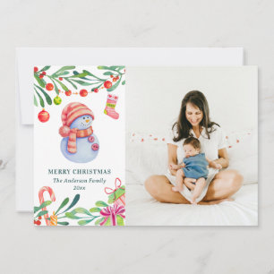 Cartes Pour Fêtes Annuelles Joyeux Noël. Aquarelle photo de neige mignonne