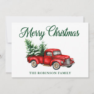 Cartes Pour Fêtes Annuelles Joyeux Noël Aquarelle Vintage Camion rouge