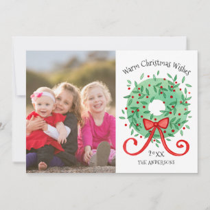 Cartes Pour Fêtes Annuelles Joyeux Noël aquarelle Wreath Family Photo