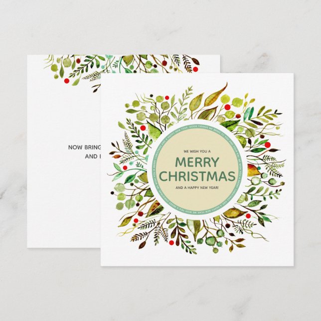 Cartes Pour Fêtes Annuelles Joyeux Noël Aquarelle Wreath Vibrant (Devant / Derrière)