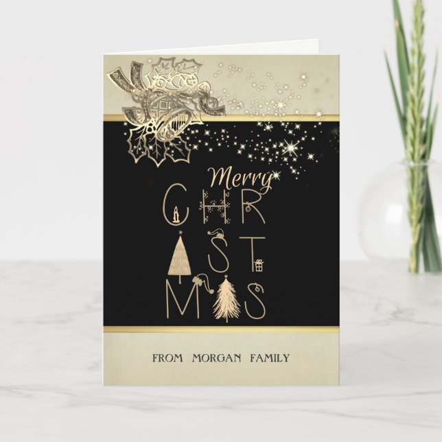 Cartes Pour Fêtes Annuelles Joyeux Noël, Arbre de pins, Étoiles, Bell (Devant)