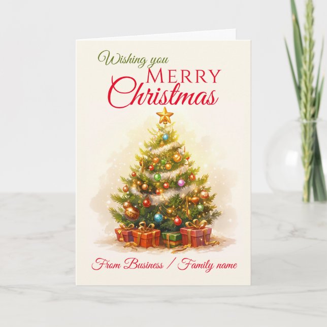 Cartes Pour Fêtes Annuelles Joyeux Noël Arbre Entreprise Nom de famille (Devant)