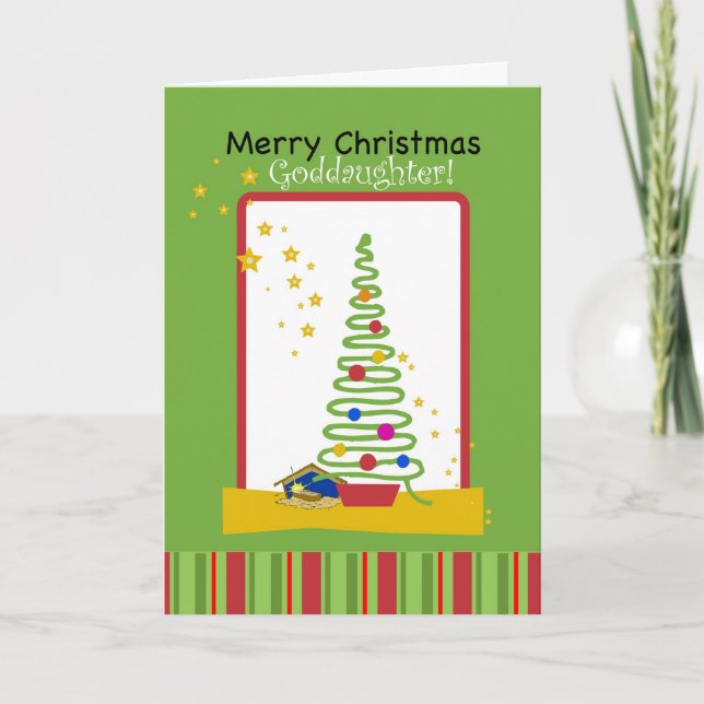 Cartes Pour Fêtes Annuelles Joyeux Noël, arbre et garderie de filleule (Devant)