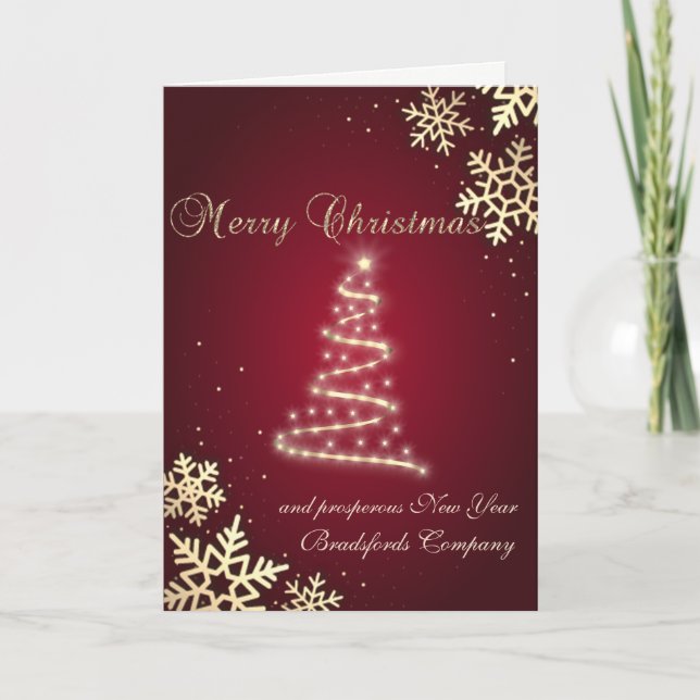 Cartes Pour Fêtes Annuelles Joyeux Noël Arbre Gold Snowflakes, Rouge (Devant)